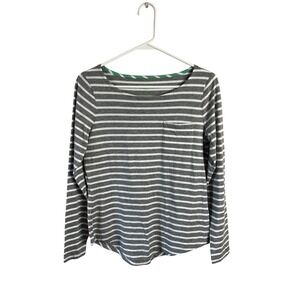 Boden Striped Crew Neck Top Size 6 Long Sleeve Cotton Gray White Casual